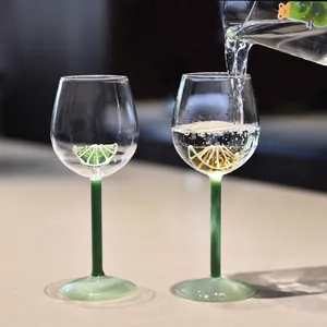 Elegant creative lemon wine glass with 3D lemon slice design and stylish green stem
