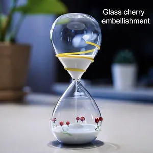 Modern glass cherry hourglass sand timer with white sand for creative home decor