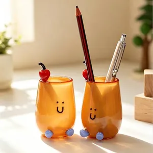 Kreativer Niedlicher Cartoon Glas Stifthalter Smiley Gesicht Dekorative Vase Desktop Briefpapier Organizer Flasche Aufbewahrung