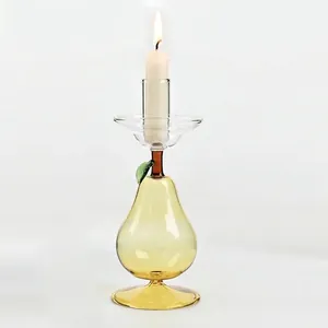 Creative Pear Shaped Borosilicate Glass Candle Holder Amber Romantic Home Decor Tabletop Centerpiece Wedding Photography Props