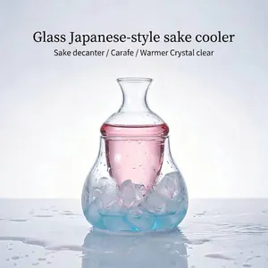Decantador de Sake Frío de Estilo Japonés en Vidrio de Borosilicato Con Compartimento Interior para Hielo Distribuidor de Vino de Cristal Transparente Resistente al Calor