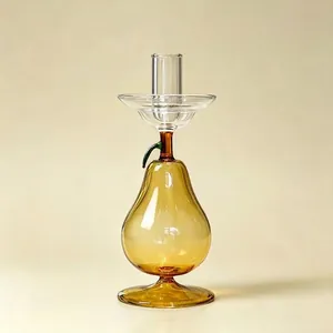 Creative pear-shaped amber glass candle holder for elegant home decor and weddings