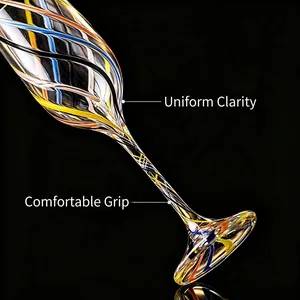 Elegant high-quality champagne flute featuring colorful artistic spiral glass patterns