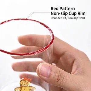 Creative Christmas gingerbread man glass cup with red and white striped non-slip rim