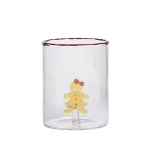 Creative 3D gingerbread man glass water cup Christmas series for milk and juice