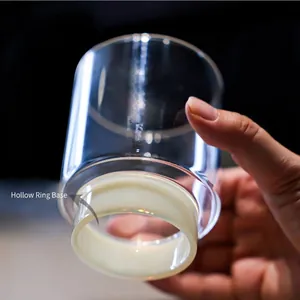 Durable heat-resistant striped glass coffee cup with a unique hollow annular base