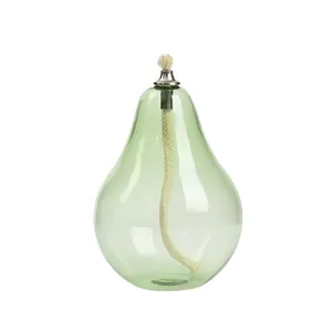 Elegant green pear-shaped glass oil lamp with cotton wick for home decor
