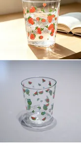 Close-up of strawberry and watermelon patterns on high borosilicate glass cups