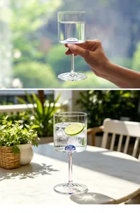 Modern square wine glass with blue glass marble detail and lime slice decoration