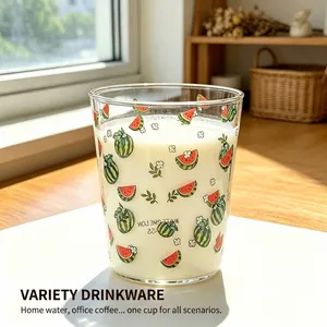 Summer watermelon pattern borosilicate glass cup for milk and coffee breakfast