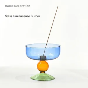Minimalist mid-century colorful glass incense stick holder for modern home decoration