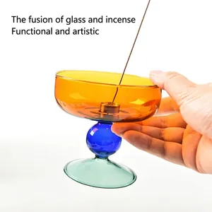 Modern minimalist colorful glass incense burner holder for sticks and scented candles