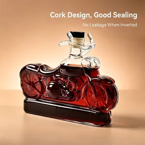 Decantador de Vino de Vidrio de Borosilicato Alto Creativo Con Forma de Motocicleta Botella de Licor Estilo Crucero Retro Con Tapón de Sellado Para Bar Hogar Regalo