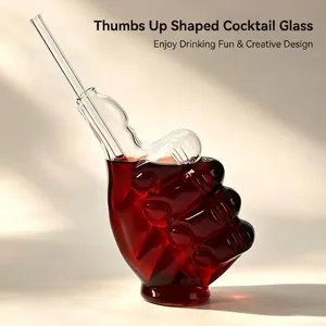Kreatives Daumen-Hoch-Fist-Form Cocktailglas Hitzebeständiges Borosilikatglas Neuartiger Safttrinkbecher Für Bar KTV Party Einzigartige Handgesten-Weinflasche