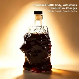 Decantador de Vidrio Creativo con Cabeza de Lobo Botella de Vino de Vidrio de Borosilicato con Tapón para Whisky Bar