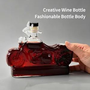 Decantador de cristal creativo con forma de motocicleta y tapón hermético para bar