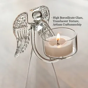 Elegant European style angel glass candle holder for romantic home decor and wedding tables