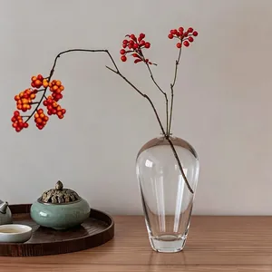 Κομψό μινιμαλιστικό γυάλινο βάζο Wabi-sabi με στενό λαιμό για διακόσμηση λουλουδιών