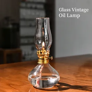 Retro Adjustable Transparent Borosilicate Glass Oil Lamp Handmade Smokeless Kerosene Lamp Vintage Indoor Home Decor Table Ornament