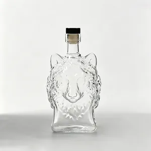 Decantador de vino creativo de vidrio con forma de cabeza de lobo y tapón hermético