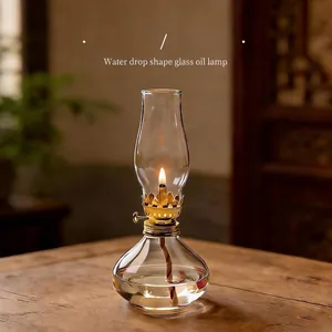 Vintage adjustable teardrop glass oil lamp with golden burner for retro home decor