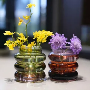 Jarrón portavelas de cristal estriado retro para decoración elegante
