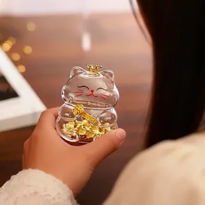 Tirelire mini chat porte-bonheur en verre pour rangement de haricots d'or tenue en main