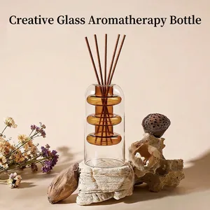 Creative double-layered amber glass reed diffuser bottle for home decor