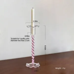Vintage pink spiral glass candlestick holder for elegant home and wedding decor
