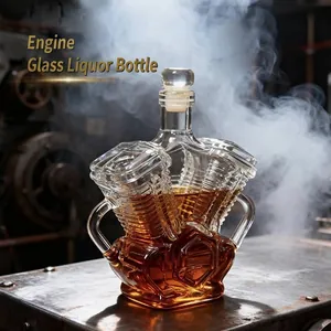 Decantador de Whiskey con Diseño de Motor V8 Tema de Moto Retro Botella de Vino de Vidrio de Borosilicato para Bar Hogar Regalo