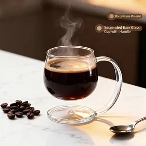 Taza de Vidrio de Borosilicato Suspendida Creativa Resistente al Calor para Café y Té con Asa Grande para Hogar y Oficina