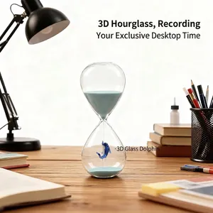 Creative 30-minute glass hourglass timer with 3D blue dolphin figurine decor