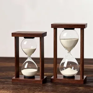 Elegant vintage wooden frame glass hourglass timer set for minimalist desktop decor