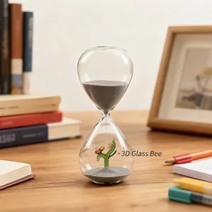 Creative 30-minute glass hourglass timer with 3D bee ornament for home decor