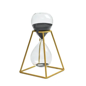 Nordic gold frame hourglass timer with black sand for elegant modern home decor