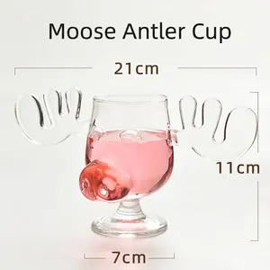 Bicchiere creativo con corna d'alce per regali di Natale in vetro borosilicato