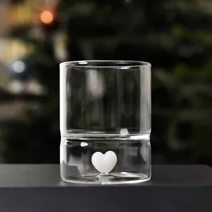 Unique heart-shaped glass cup with double layer design for breakfast milk and coffee
