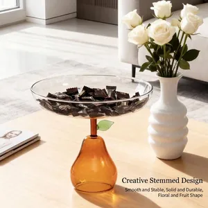 Elegante fruttiera in vetro ambrato a forma di pera per snack e decorazioni casa