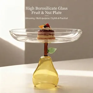 Elegante piatto di frutta creativo in vetro colorato a forma di pera per dessert