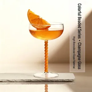 Calice Coupe in Vetro con Gambo a Perline Colorate Moderno Minimalista Bicchiere da Vino per Cocktail e Champagne per Casa Festa Banchetto