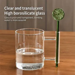 Creative Borosilicate Glass Cup With Handle Heat Resistant Transparent Water Mug Stirring Rod Holder For Coffee Juice Milk Tea Office Home Use