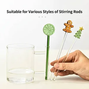 Creative transparent glass cup with handle and assorted cute glass stirring sticks