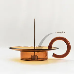 Elegant amber glass incense burner and candle holder for home interior decoration
