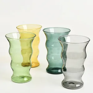 Modern Wavy Ripple Glass Cup High Borosilicate Heat Resistant Colorful Drinkware For Coffee Milk Tea Home Office Water Mug
