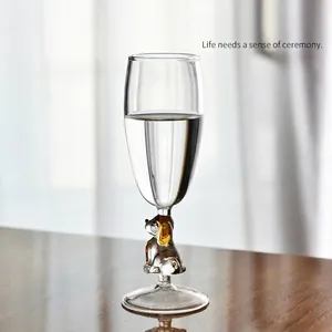 Handmade Glass Goblet Creative Puppy Stem Champagne Flute Retro Cute Dog Figurine Cocktail Glass For Party Gift Home Kitchen