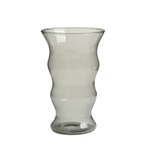 Modern smoke gray wavy high borosilicate glass cup for iced coffee and beverage