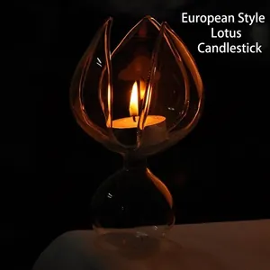 Elegant lotus-shaped clear glass candle holder for romantic home decor and weddings