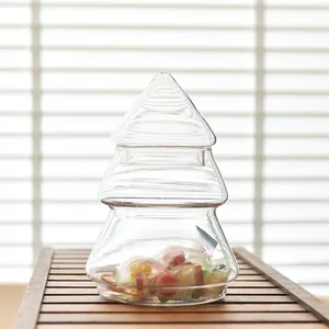 Elegant Christmas tree shaped glass storage candy jar with lid for home kitchen decor