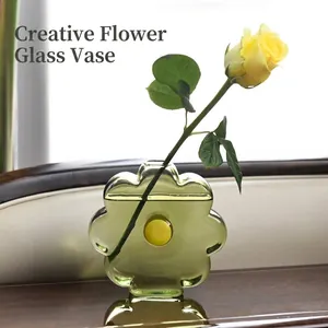 Modern Creative Flower Shaped Glass Vase Colorful Transparent Hydroponic Flower Arranger Desktop Ornament Home Decoration