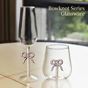 Copa de Champaña Creativa de Vidrio de Borosilicato con Lazo Copa de Vino Fresca Copa de Cóctel Vintage de Vidrio